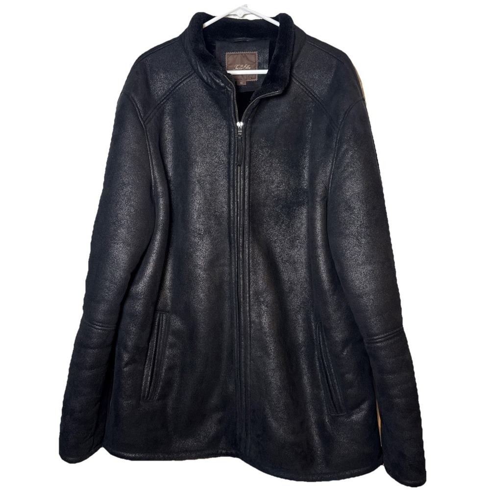Tasso‎ Elba Faux Leather Jacket Mens XL Black Sherpa Lined Full Zip Coat